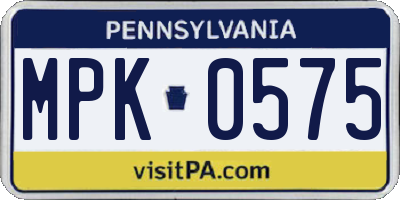 PA license plate MPK0575