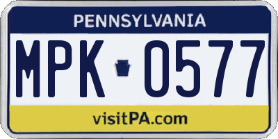 PA license plate MPK0577