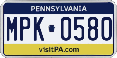 PA license plate MPK0580