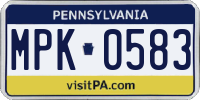 PA license plate MPK0583