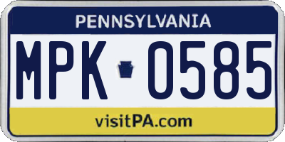 PA license plate MPK0585