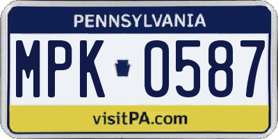 PA license plate MPK0587