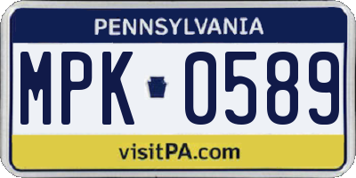 PA license plate MPK0589