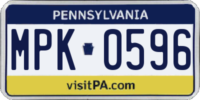 PA license plate MPK0596