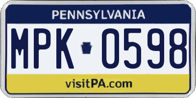 PA license plate MPK0598