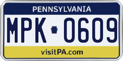 PA license plate MPK0609