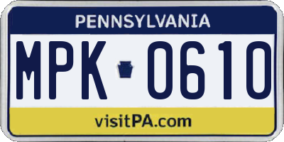 PA license plate MPK0610