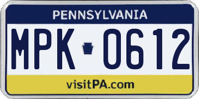 PA license plate MPK0612