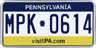 PA license plate MPK0614