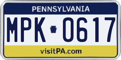 PA license plate MPK0617