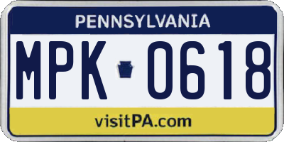 PA license plate MPK0618