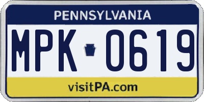 PA license plate MPK0619