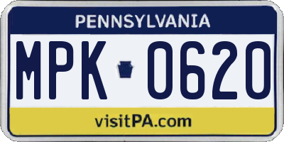 PA license plate MPK0620