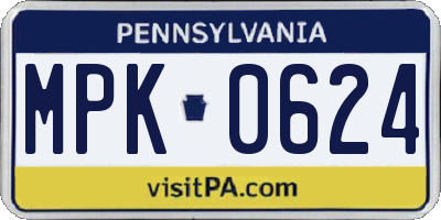 PA license plate MPK0624