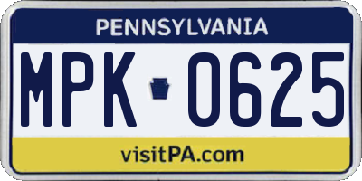 PA license plate MPK0625