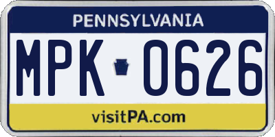 PA license plate MPK0626