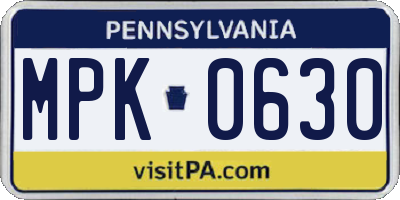 PA license plate MPK0630
