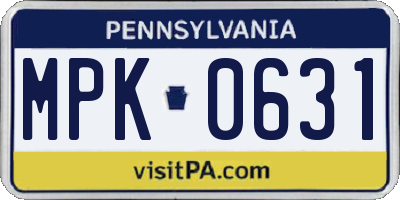 PA license plate MPK0631