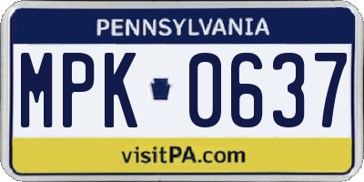 PA license plate MPK0637