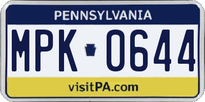 PA license plate MPK0644
