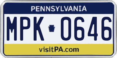 PA license plate MPK0646