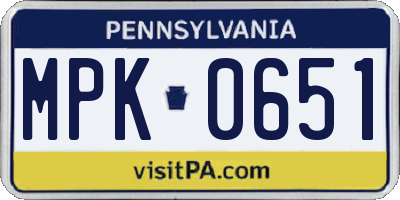 PA license plate MPK0651