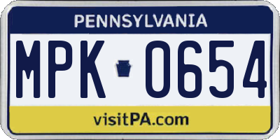 PA license plate MPK0654