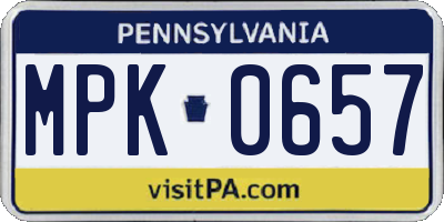 PA license plate MPK0657