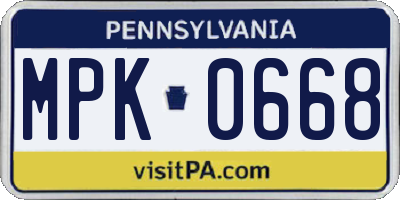 PA license plate MPK0668