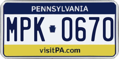 PA license plate MPK0670