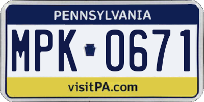 PA license plate MPK0671