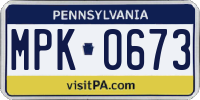 PA license plate MPK0673