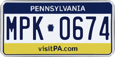 PA license plate MPK0674