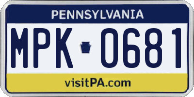 PA license plate MPK0681