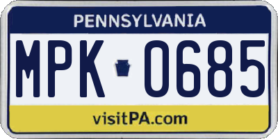PA license plate MPK0685