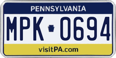 PA license plate MPK0694