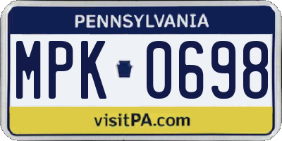 PA license plate MPK0698