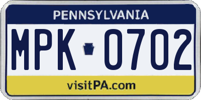 PA license plate MPK0702