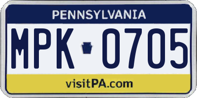 PA license plate MPK0705