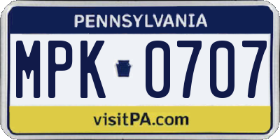 PA license plate MPK0707