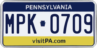 PA license plate MPK0709