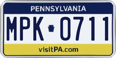 PA license plate MPK0711