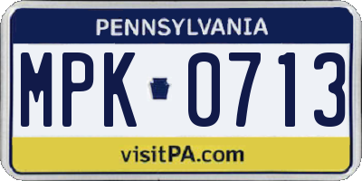 PA license plate MPK0713