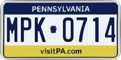 PA license plate MPK0714