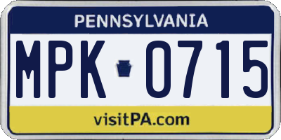 PA license plate MPK0715