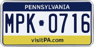 PA license plate MPK0716