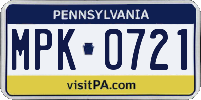 PA license plate MPK0721
