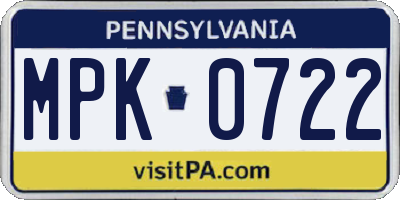 PA license plate MPK0722