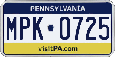 PA license plate MPK0725