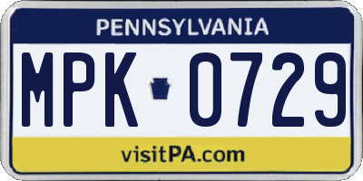PA license plate MPK0729